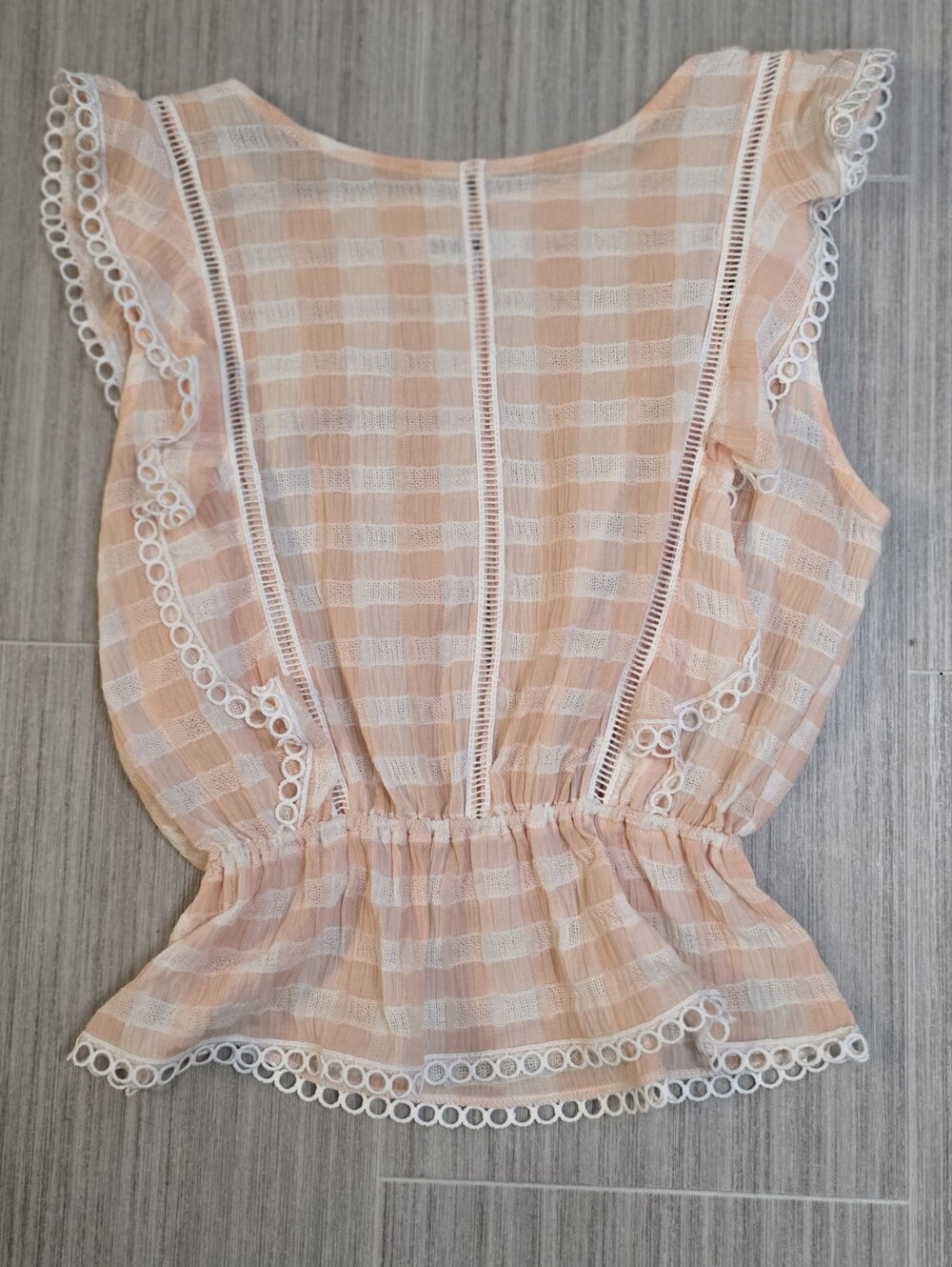 BB Dakota Peach Plaid Ruffle Peplum Top Size XS
